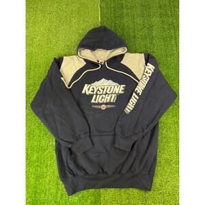 Vintage Keystone Light Beer Hoodie Navy Gray Colorblock Graphic Pullover Mens LG